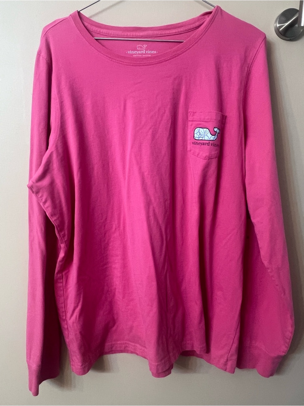 Vineyard Vines pocket long sleeve t-shirt featuring a patterned blue whale